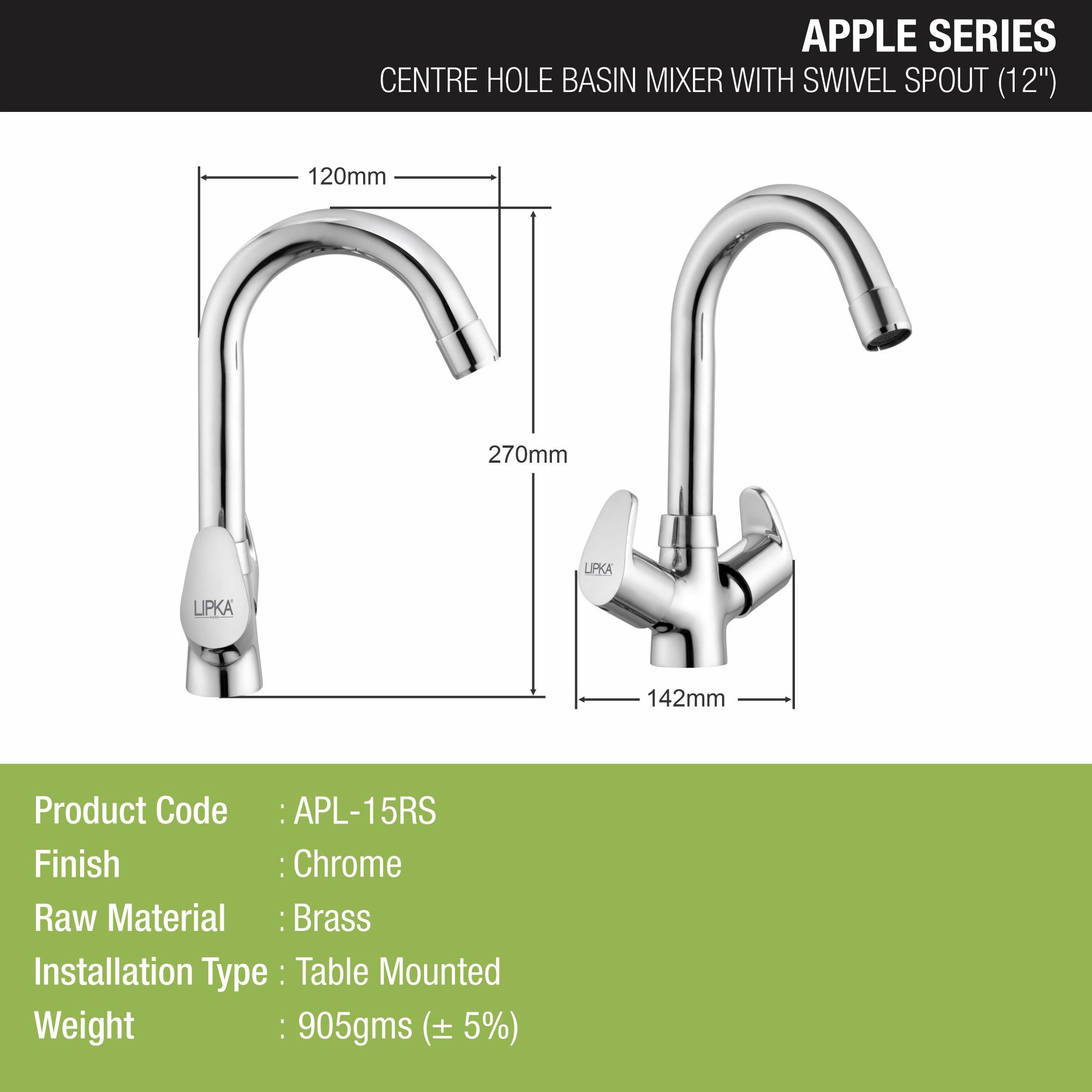 Apple Centre Hole Basin Mixer Brass Faucet with Round Swivel Spout (12 Inches) - LIPKA - Lipka Home