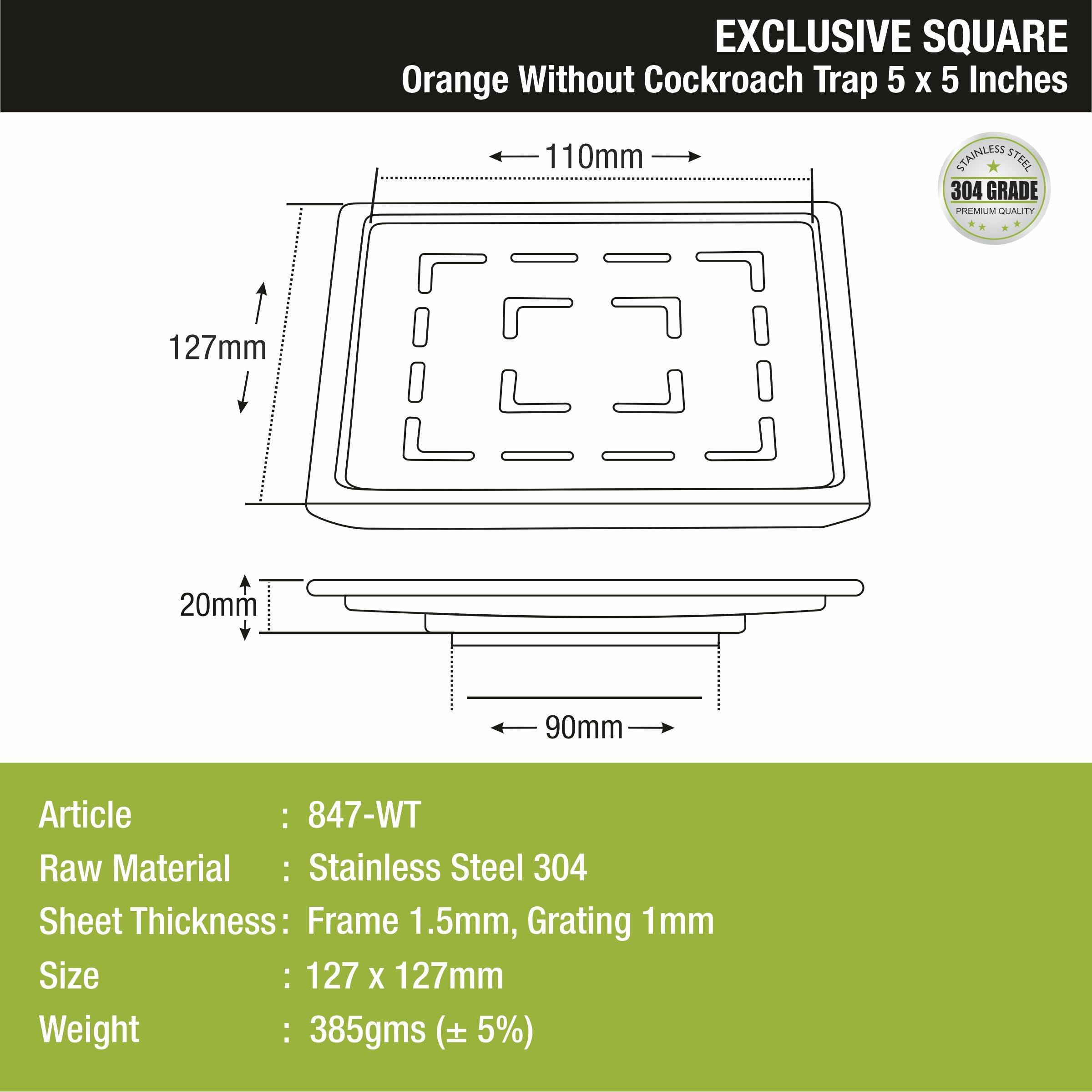Orange Exclusive Square Floor Drain (5 x 5 Inches) - LIPKA - Lipka Home