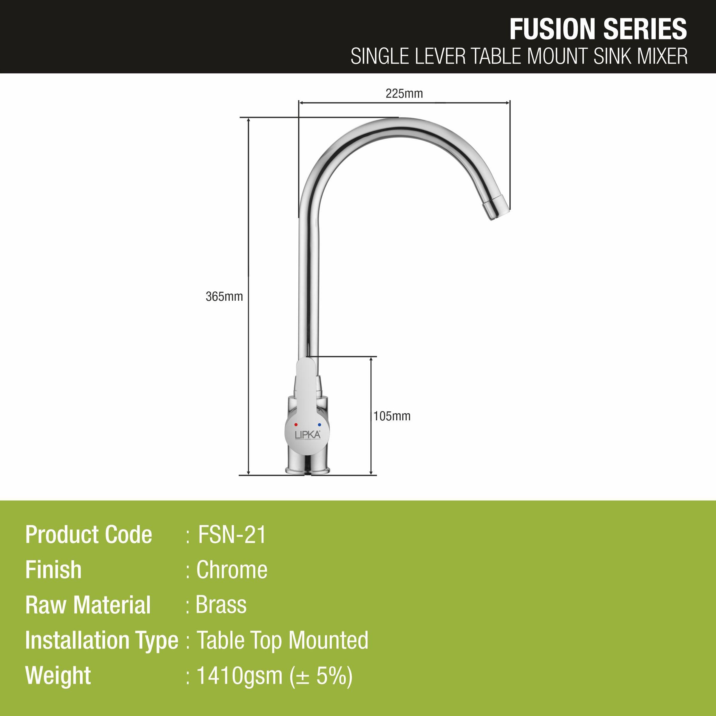 Fusion Single Lever Table Mount Sink Mixer Brass Faucet with Round Swivel Spout (20 Inches) - LIPKA - Lipka Home