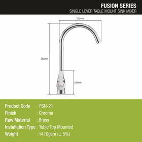 Fusion Single Lever Table Mount Sink Mixer Brass Faucet with Round Swivel Spout (20 Inches) - LIPKA - Lipka Home