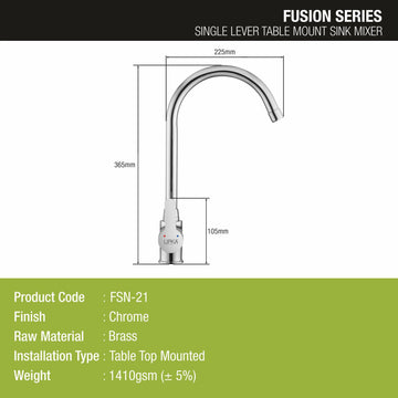 Fusion Single Lever Table Mount Sink Mixer Brass Faucet with Round Swivel Spout (20 Inches) - LIPKA - Lipka Home