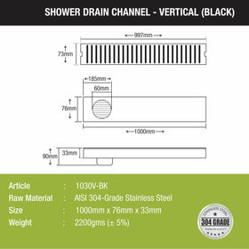 Vertical Shower Drain Channel - Black (40 x 3 Inches) - LIPKA - Lipka Home