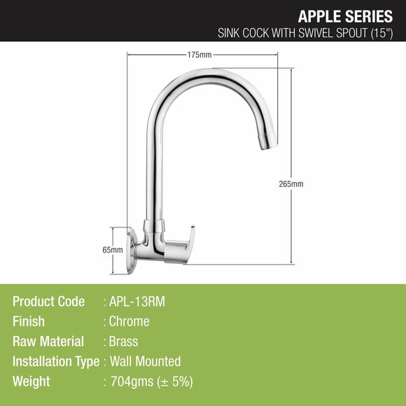 Apple Sink Tap Brass Faucet with Round Swivel Spout (15 Inches) - LIPKA - Lipka Home