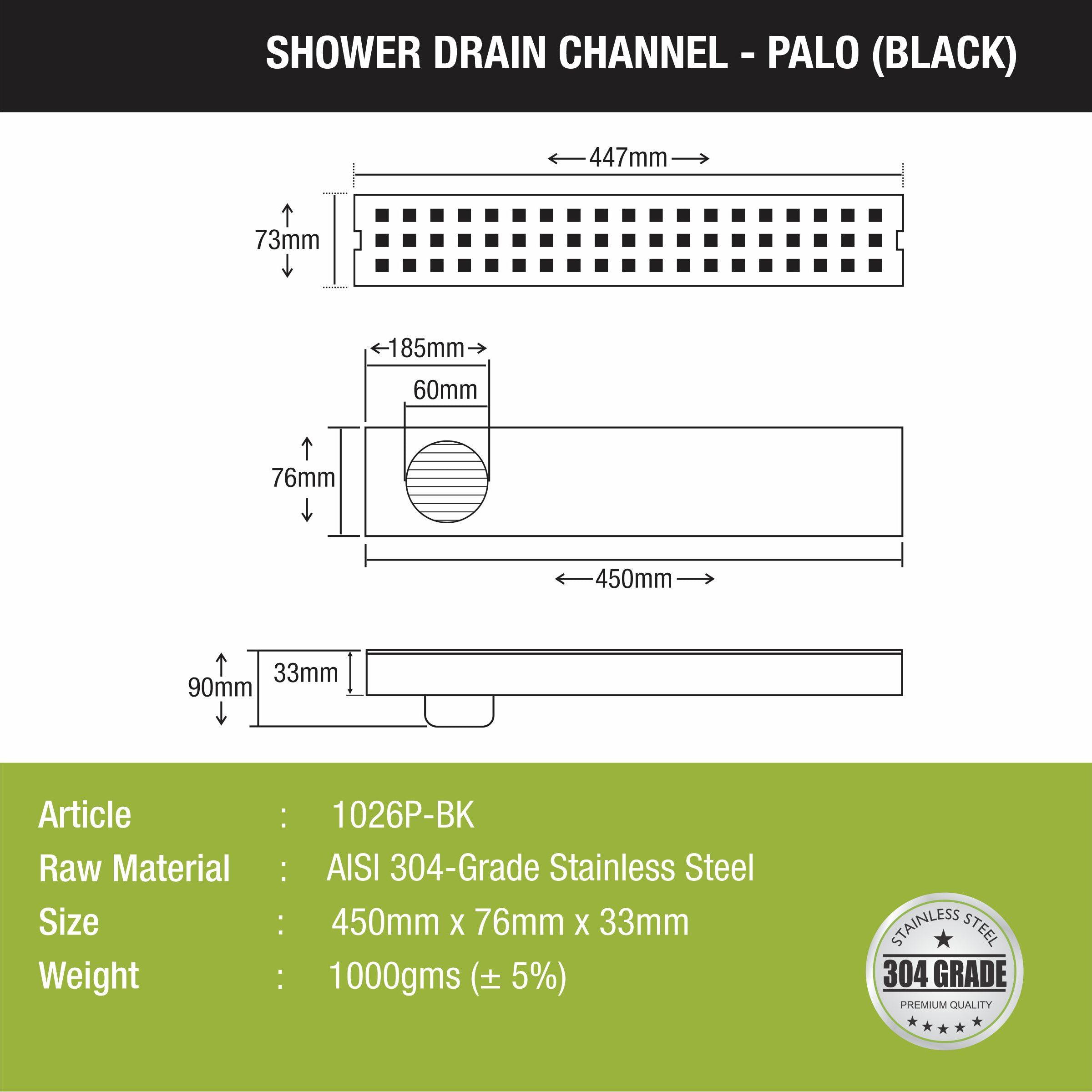 Palo Shower Drain Channel -Black (18 x 3 Inches) size and measurement