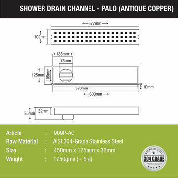 Palo Shower Drain Channel - Antique Copper (24 x 5 Inches) - LIPKA - Lipka Home
