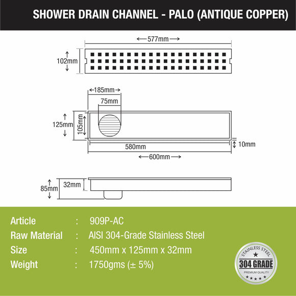 Palo Shower Drain Channel - Antique Copper (24 x 5 Inches) - LIPKA - Lipka Home