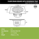 Square Flat Cut Floor Drain (5 x 5 Inches) with Cockroach Trap - LIPKA - Lipka Home