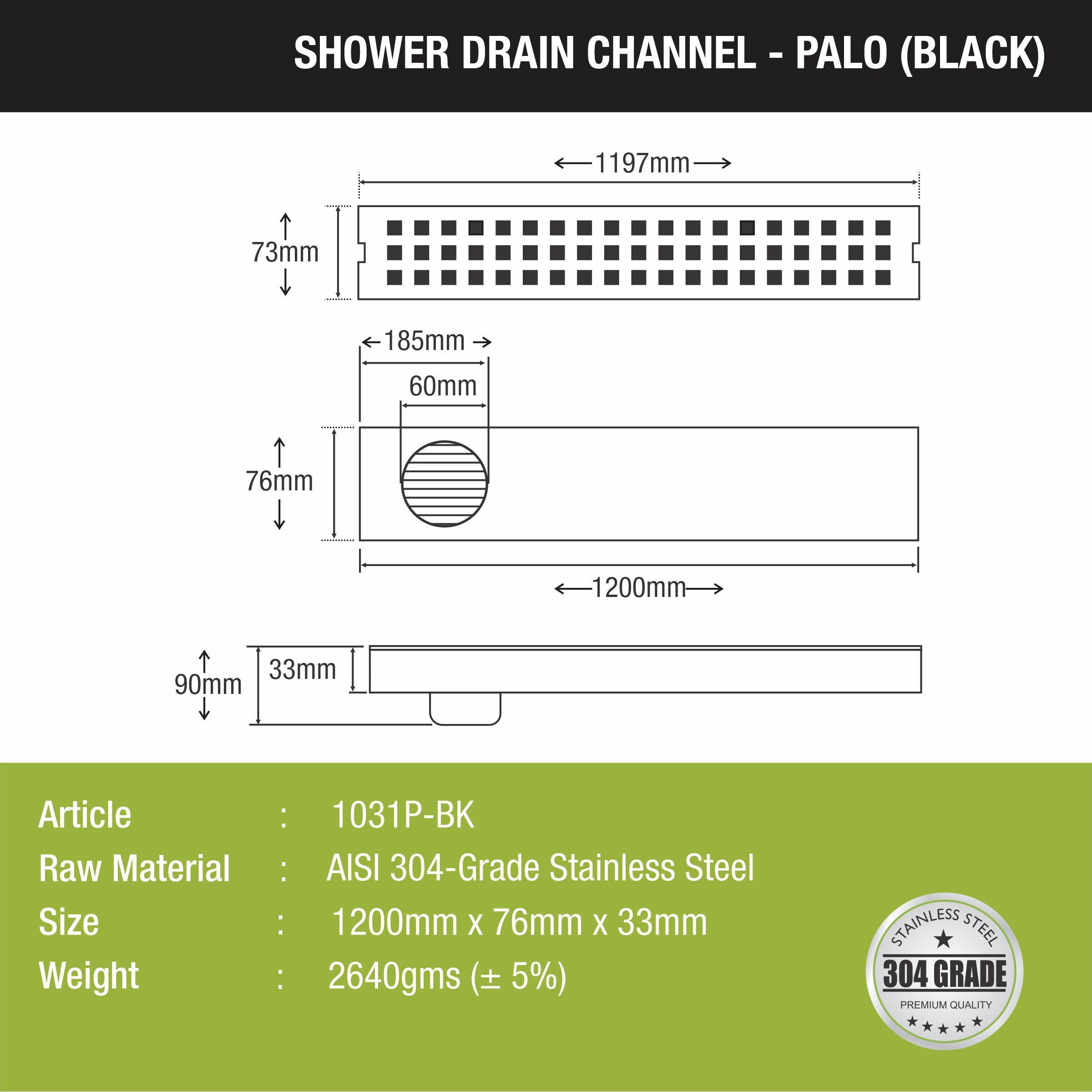 Palo Shower Drain Channel - Black (48 x 3 Inches) size and measurement