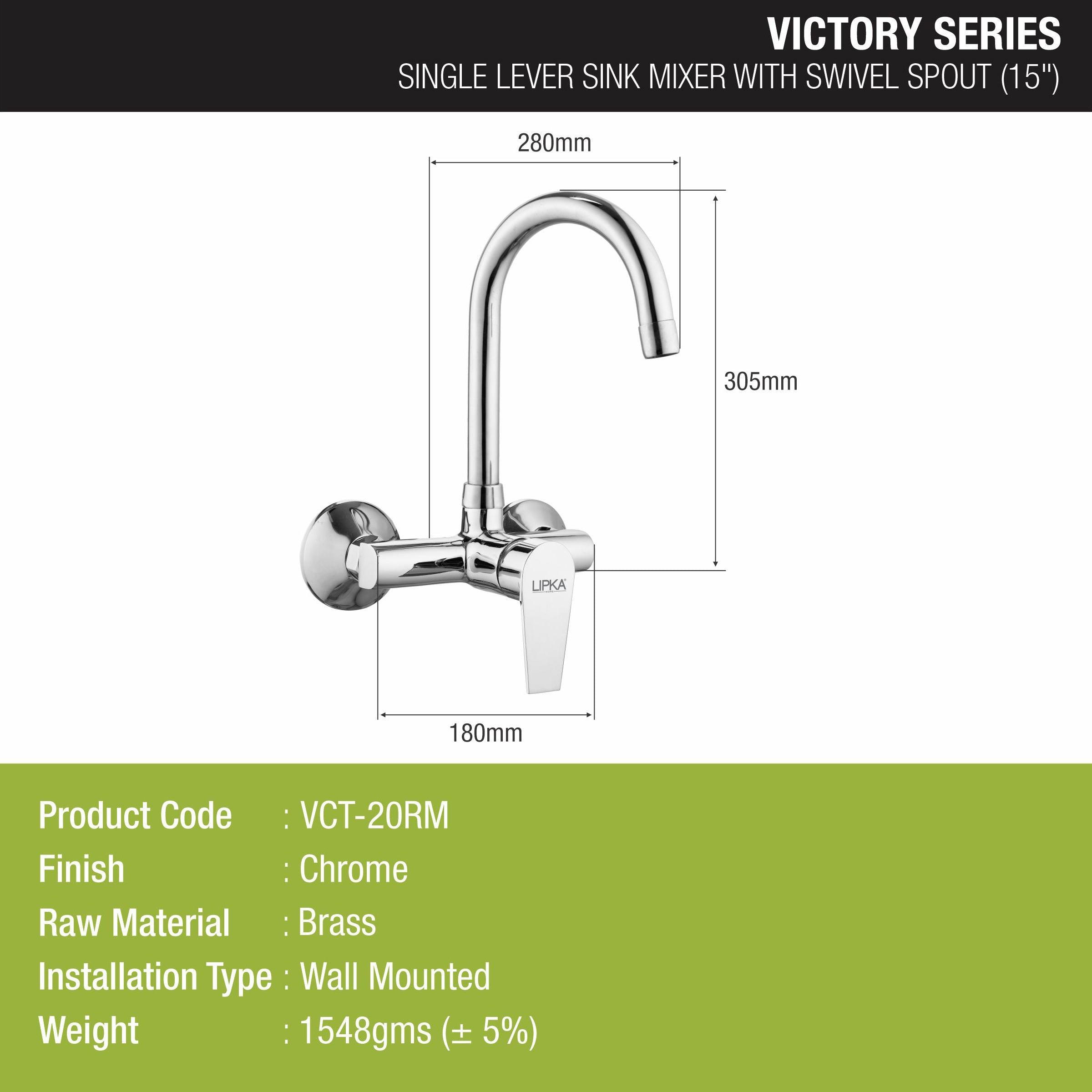 Victory Single Lever Sink Mixer with Swivel Spout (15 Inches) - LIPKA - Lipka Home