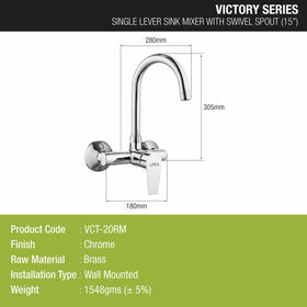 Victory Single Lever Sink Mixer with Swivel Spout (15 Inches) - LIPKA - Lipka Home