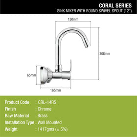 Coral Sink Mixer Brass Faucet with Round Swivel Spout (12 Inches) - LIPKA - Lipka Home