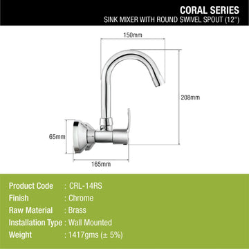 Coral Sink Mixer Brass Faucet with Round Swivel Spout (12 Inches) - LIPKA - Lipka Home