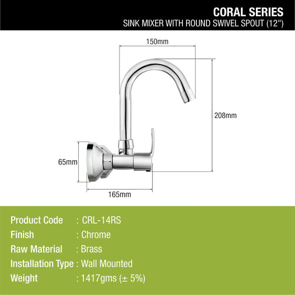 Coral Sink Mixer Brass Faucet with Round Swivel Spout (12 Inches) - LIPKA - Lipka Home
