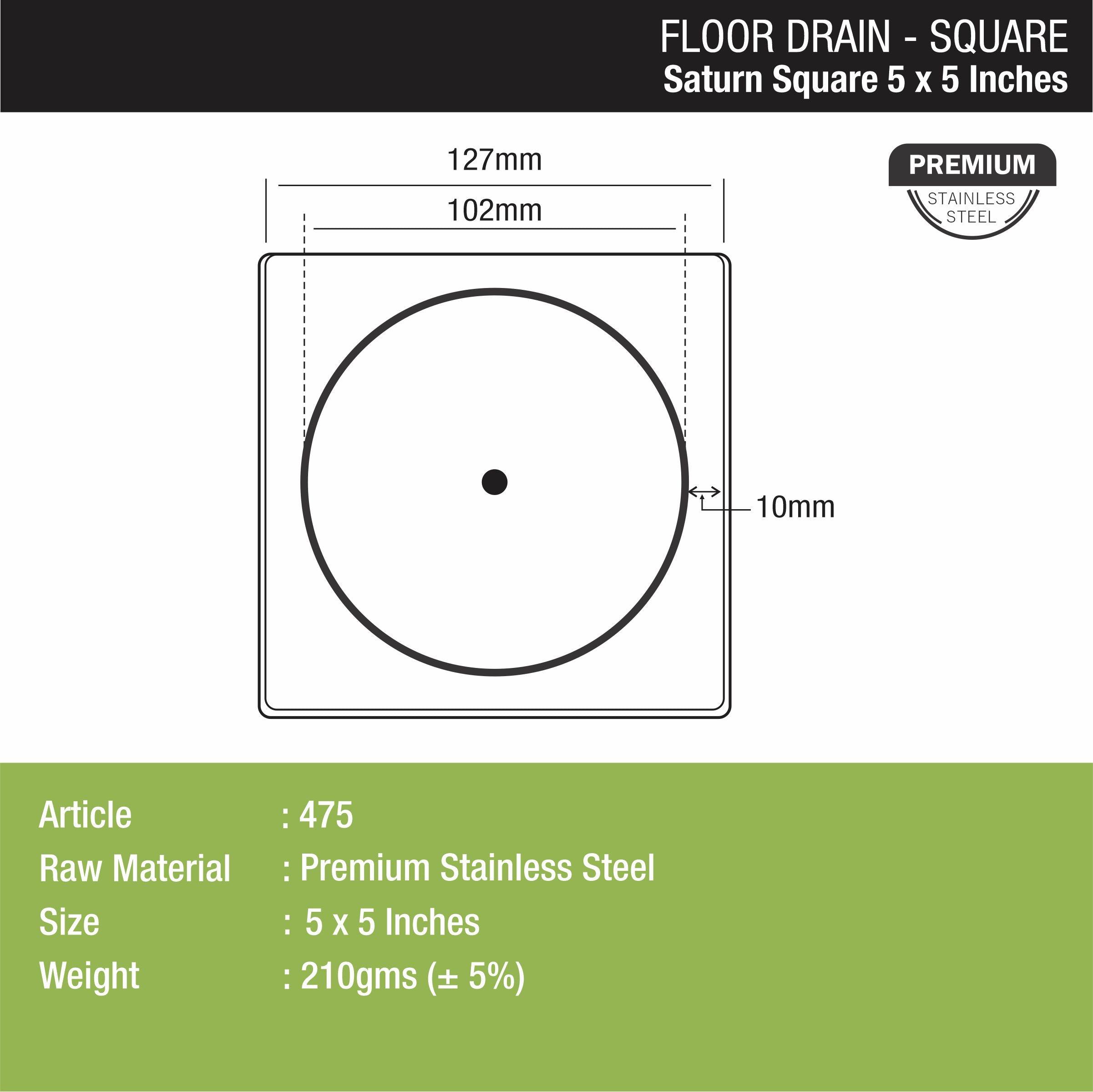 Saturn Square Floor Drain (5 x 5 Inches) - LIPKA - Lipka Home