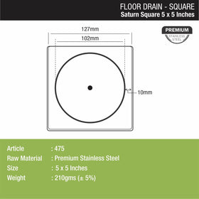 Saturn Square Floor Drain (5 x 5 Inches) - LIPKA - Lipka Home