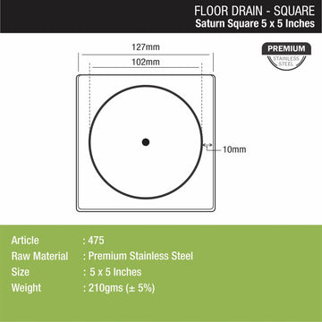 Saturn Square Floor Drain (5 x 5 Inches) - LIPKA - Lipka Home