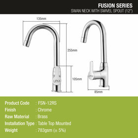 Fusion Swan Neck Brass Faucet with Round Swivel Spout (12 Inches) - LIPKA - Lipka Home