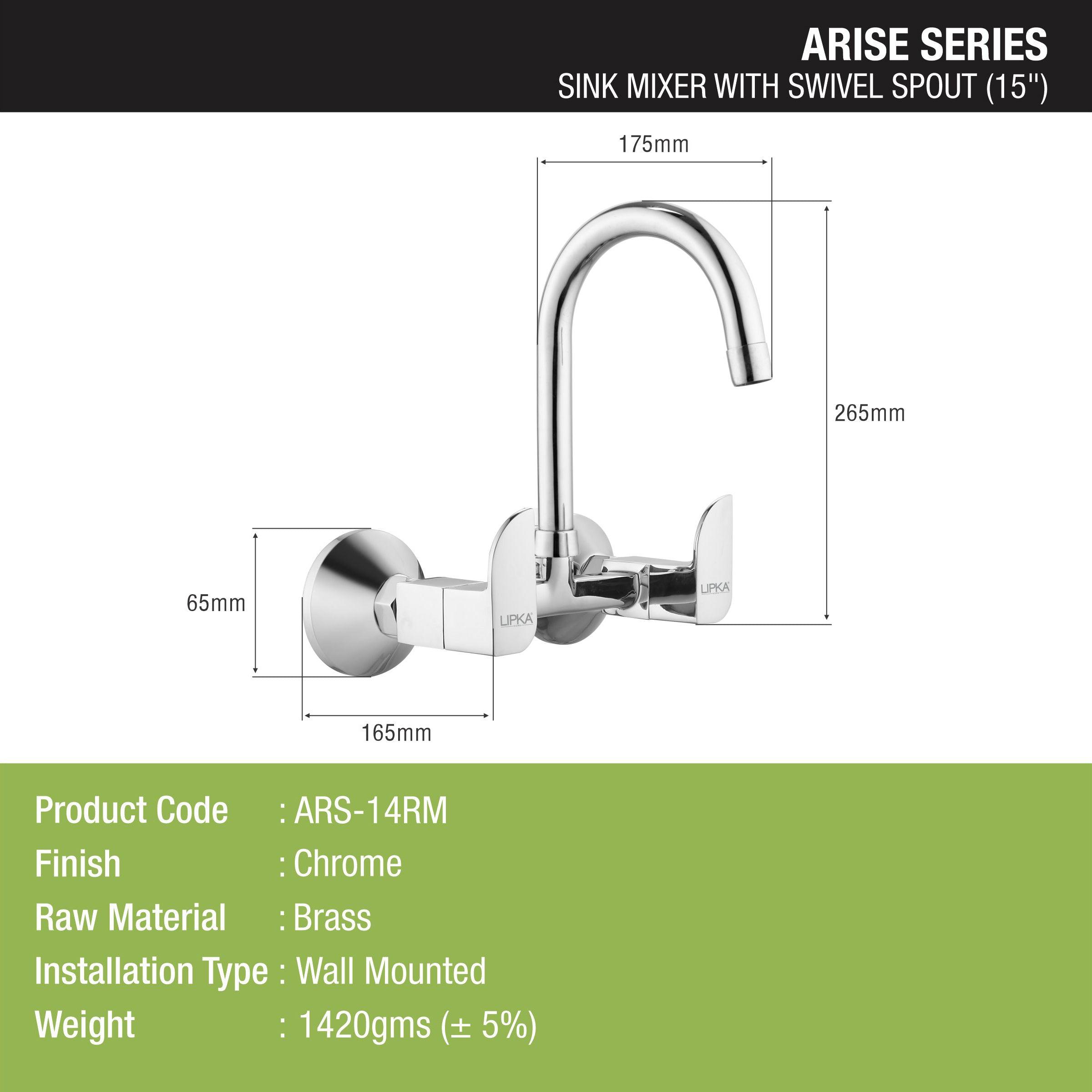 Arise Sink Mixer Brass Faucet with Round Swivel Spout (15 Inches) - LIPKA - Lipka Home