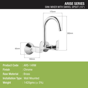 Arise Sink Mixer Brass Faucet with Round Swivel Spout (15 Inches) - LIPKA - Lipka Home