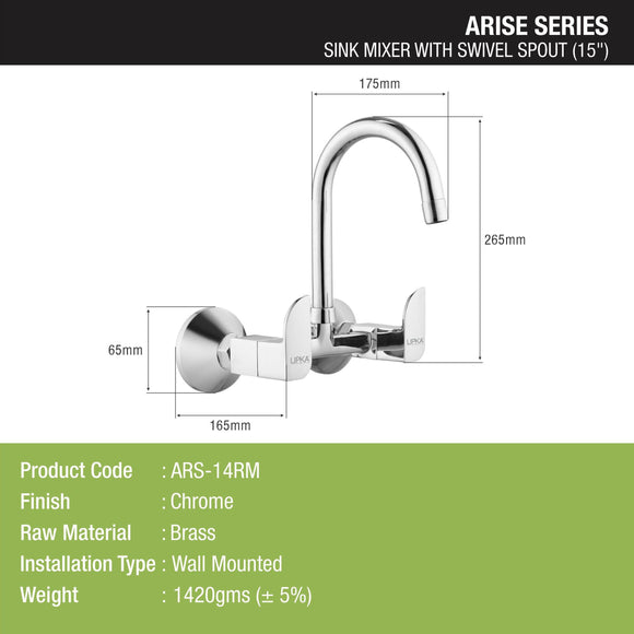 Arise Sink Mixer Brass Faucet with Round Swivel Spout (15 Inches) - LIPKA - Lipka Home