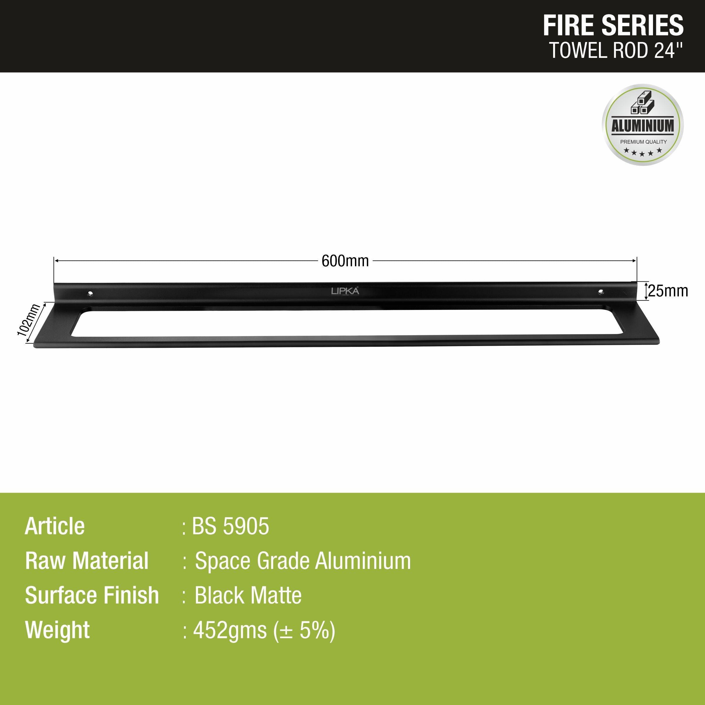 Fire Towel Rod 24” (Space Aluminium) size and measurement 