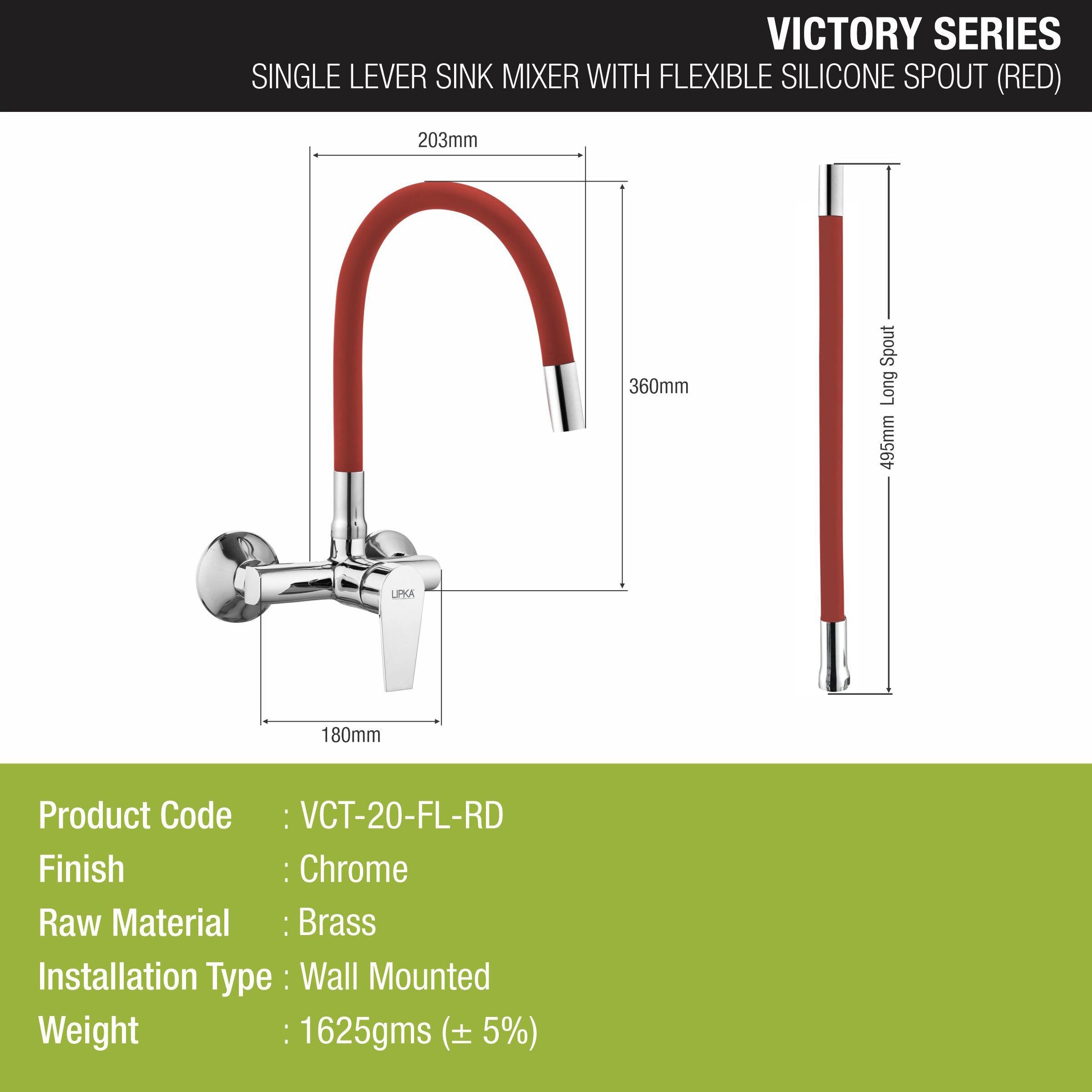 Victory Single Lever Sink Mixer with Red Flexible Silicone Spout (20 Inches) - LIPKA - Lipka Home