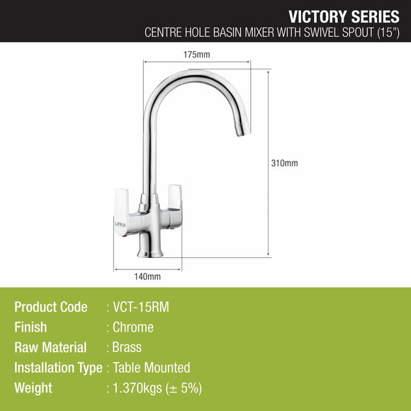 Victory Centre Hole Basin Mixer with Medium (15 Inches) Round Swivel Spout Faucet - LIPKA - Lipka Home