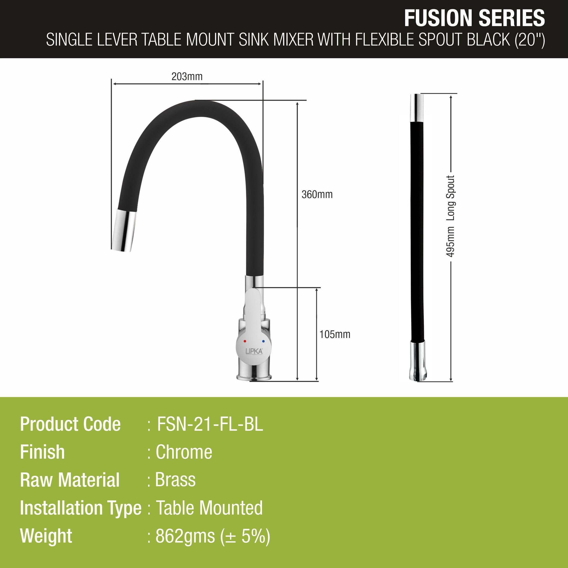 Fusion Single Lever Table Mount Sink Mixer Brass Faucet with Flexible Silicone Spout (Black) - LIPKA - Lipka Home