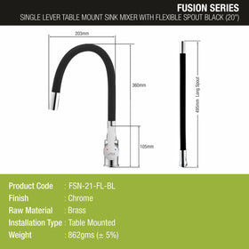 Fusion Single Lever Table Mount Sink Mixer Brass Faucet with Flexible Silicone Spout (Black) - LIPKA - Lipka Home