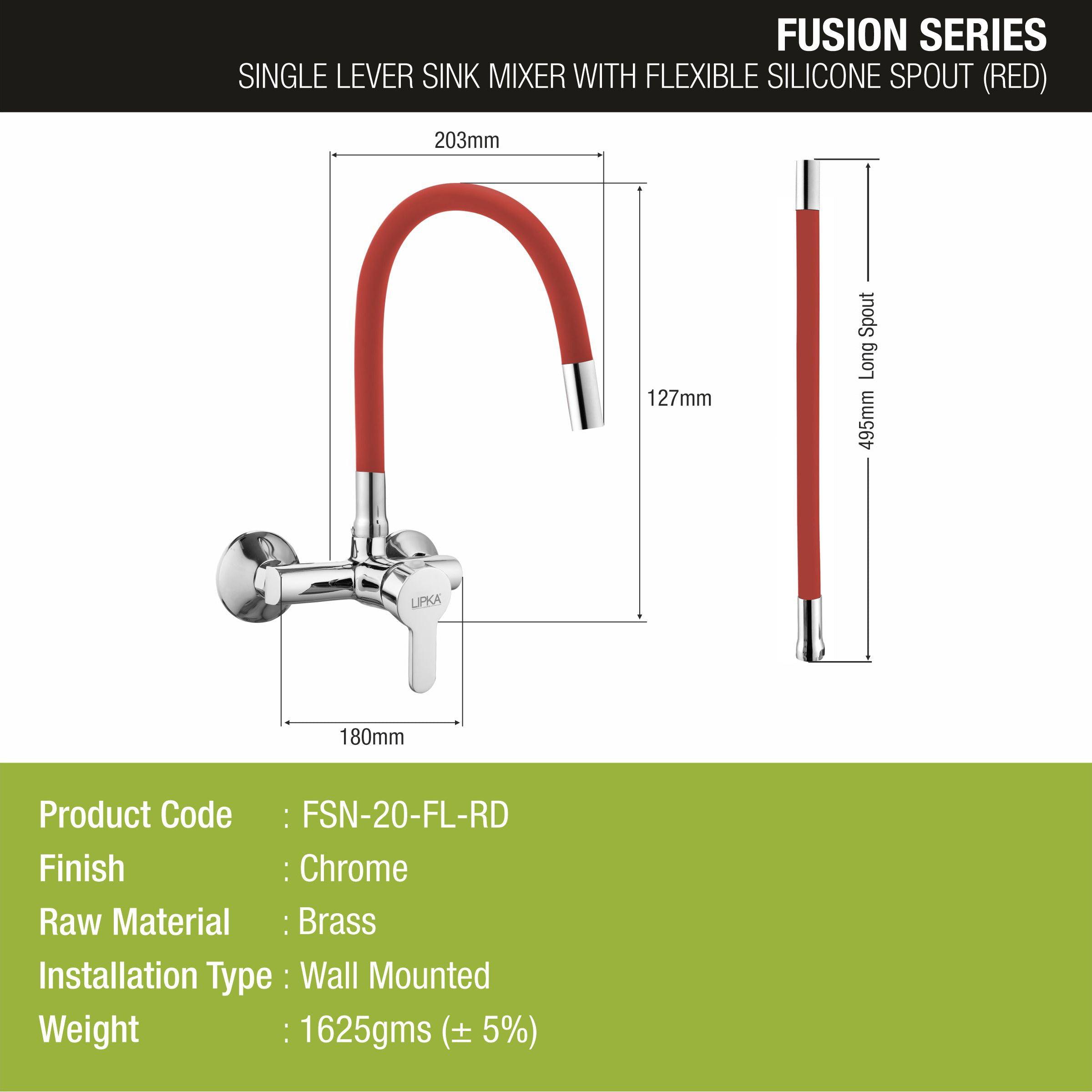 Fusion Single Lever Sink Mixer with Red Flexible Silicone Spout (20 Inches) - LIPKA - Lipka Home