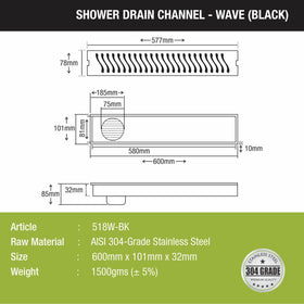 Wave Shower Drain Channel - Black (24 x 4 Inches) - LIPKA - Lipka Home
