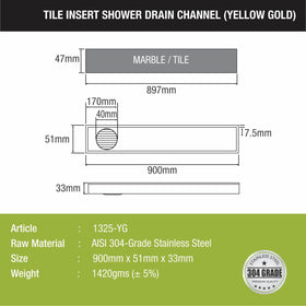 Tile Insert Shower Drain Channel - Yellow Gold (36 x 2 Inches) - LIPKA - Lipka Home