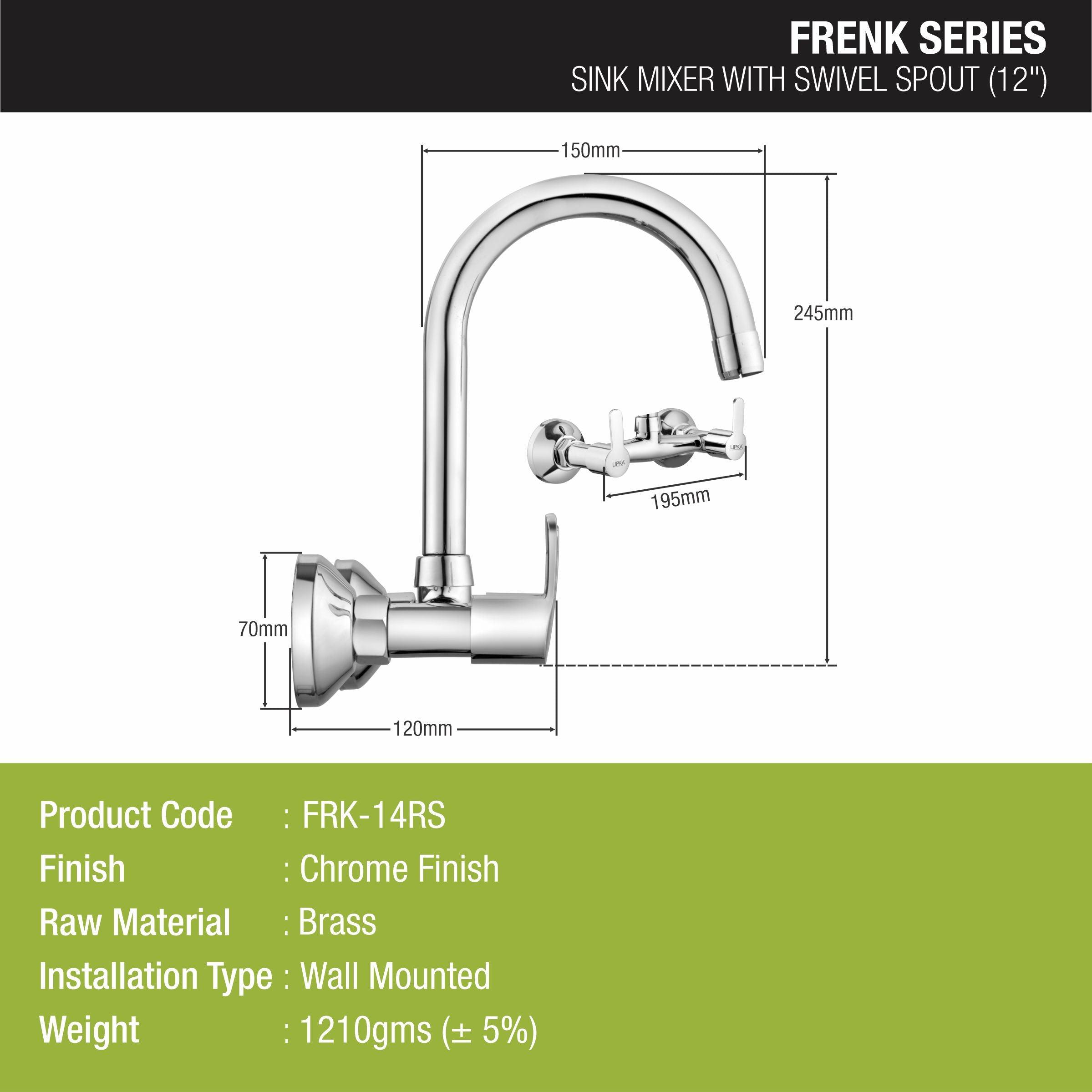 Frenk Sink Mixer Brass Faucet with Round Swivel Spout (12 Inches) sizes and dimensions