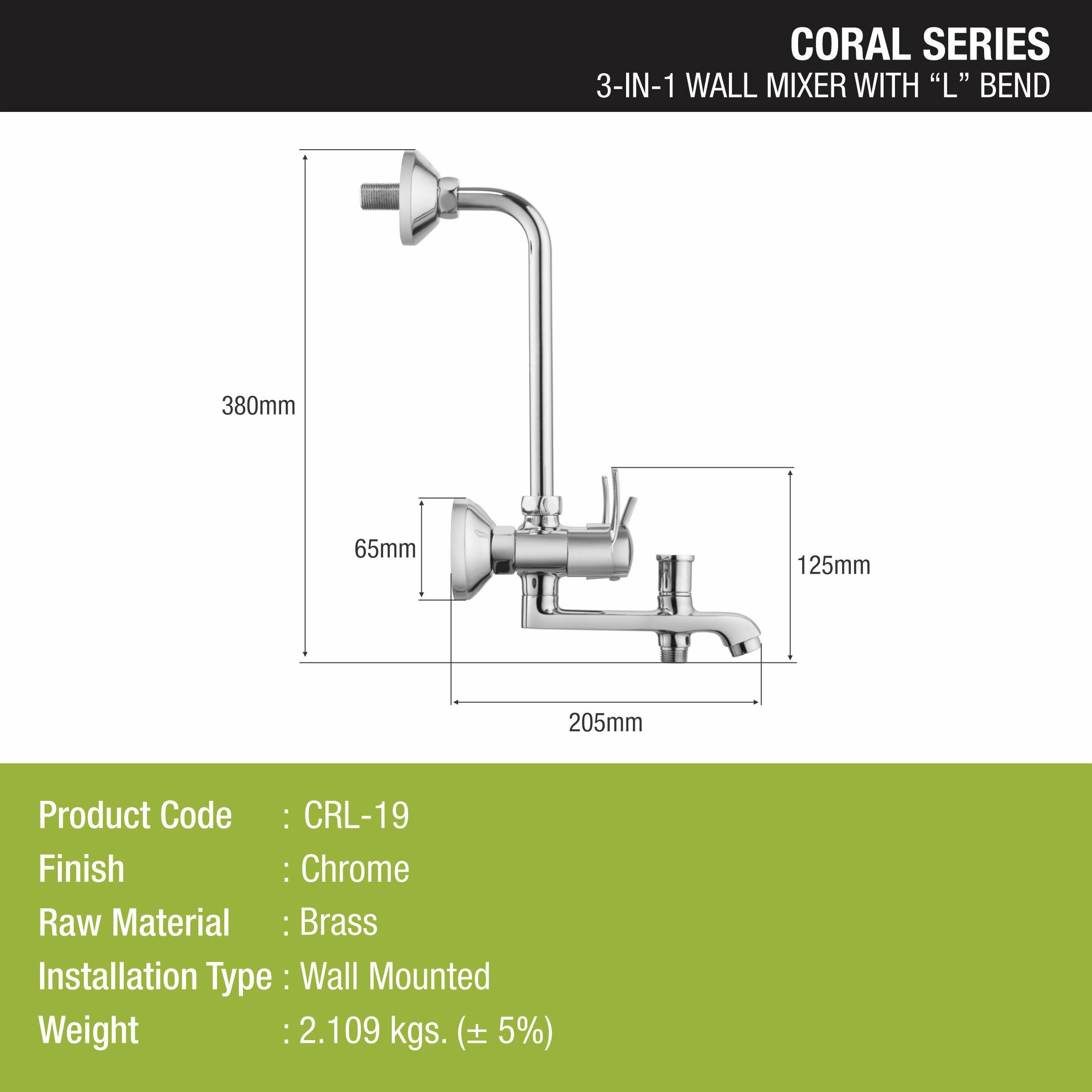 Coral 3 in 1 Wall Mixer Brass Faucet with L Bend - LIPKA - Lipka Home