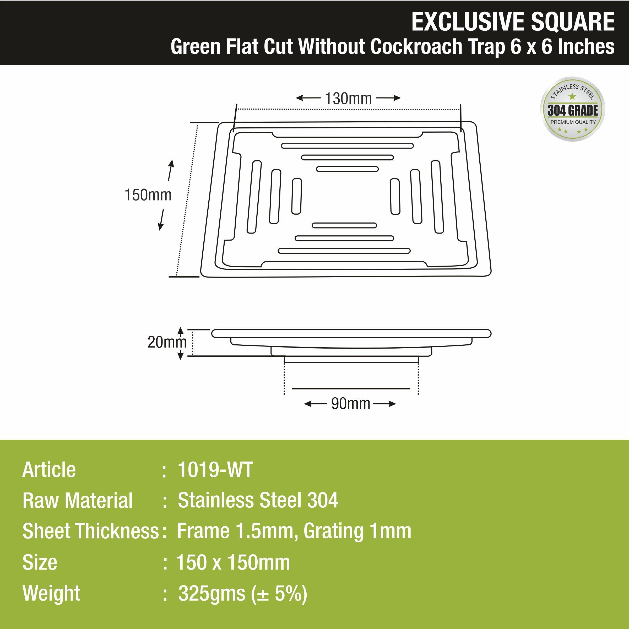 Green Exclusive Square Flat Cut Floor Drain (6 x 6 Inches) - LIPKA - Lipka Home