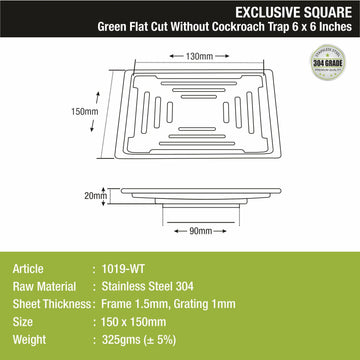 Green Exclusive Square Flat Cut Floor Drain (6 x 6 Inches) - LIPKA - Lipka Home