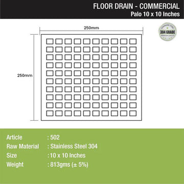 Palo Commercial 304-Grade Floor Drain (10 x 10 Inches) - LIPKA - 0