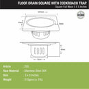 Full Moon Square Floor Drain (5 x 5 Inches) with Cockroach Trap - LIPKA - Lipka Home