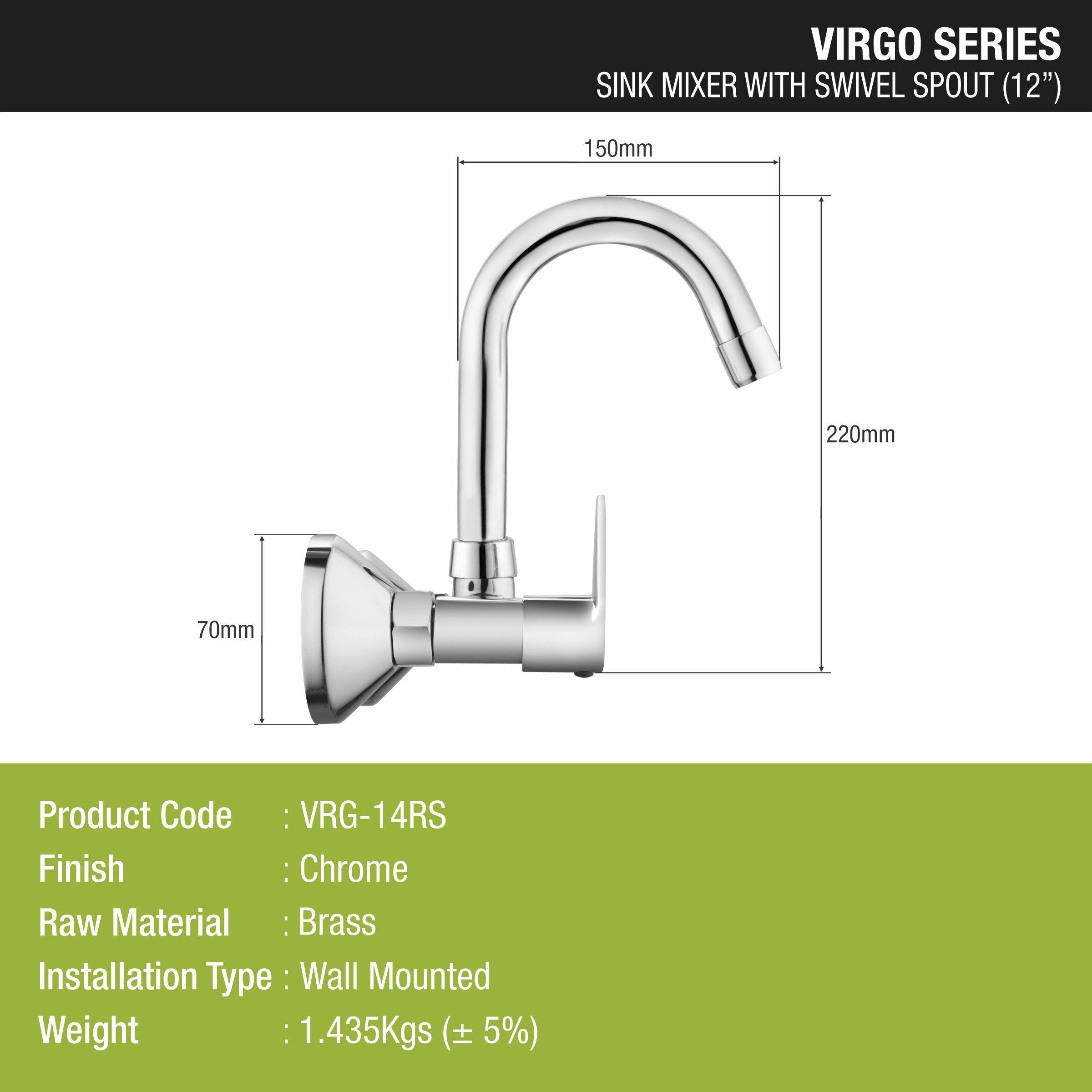 Virgo Sink Mixer Brass Faucet with Round Swivel Spout (12 Inches) - LIPKA - Lipka Home