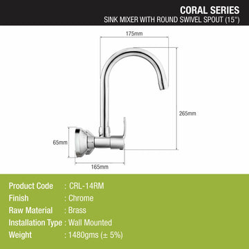 Coral Sink Mixer Brass Faucet with Round Swivel Spout (15 Inches) - LIPKA - Lipka Home
