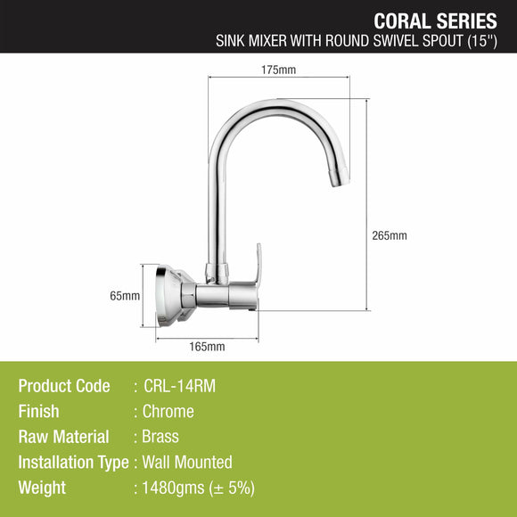 Coral Sink Mixer Brass Faucet with Round Swivel Spout (15 Inches) - LIPKA - Lipka Home