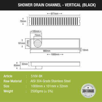 Vertical Shower Drain Channel - Black (40 x 4 Inches) - LIPKA - Lipka Home