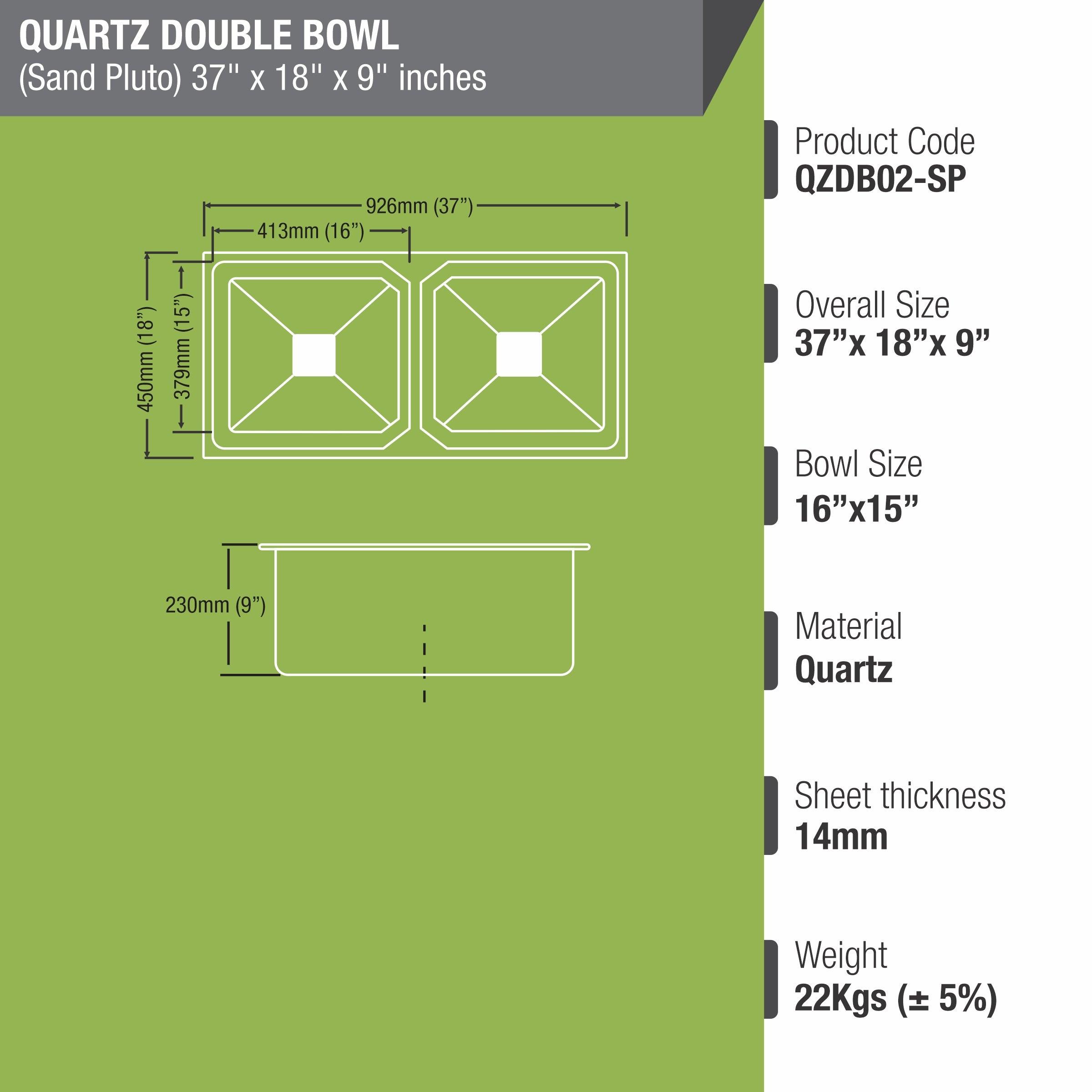 Sand Pluto Quartz Double Bowl Kitchen Sink (37 x 18 x 9 Inches) - LIPKA - Lipka Home