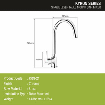 Kyron Single Lever Table Mount Sink Mixer Brass Faucet with Round Swivel Spout (20 Inches) - LIPKA - Lipka Home