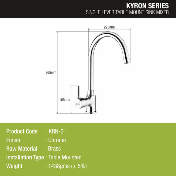 Kyron Single Lever Table Mount Sink Mixer Brass Faucet with Round Swivel Spout (20 Inches) - LIPKA - Lipka Home