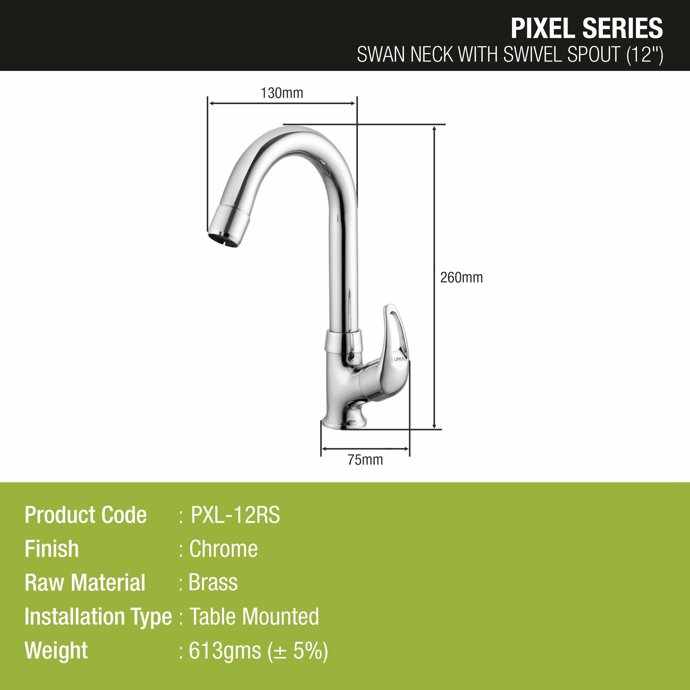 Pixel Swan Neck Brass Faucet with Round Swivel Spout (12 Inches) - LIPKA - Lipka Home