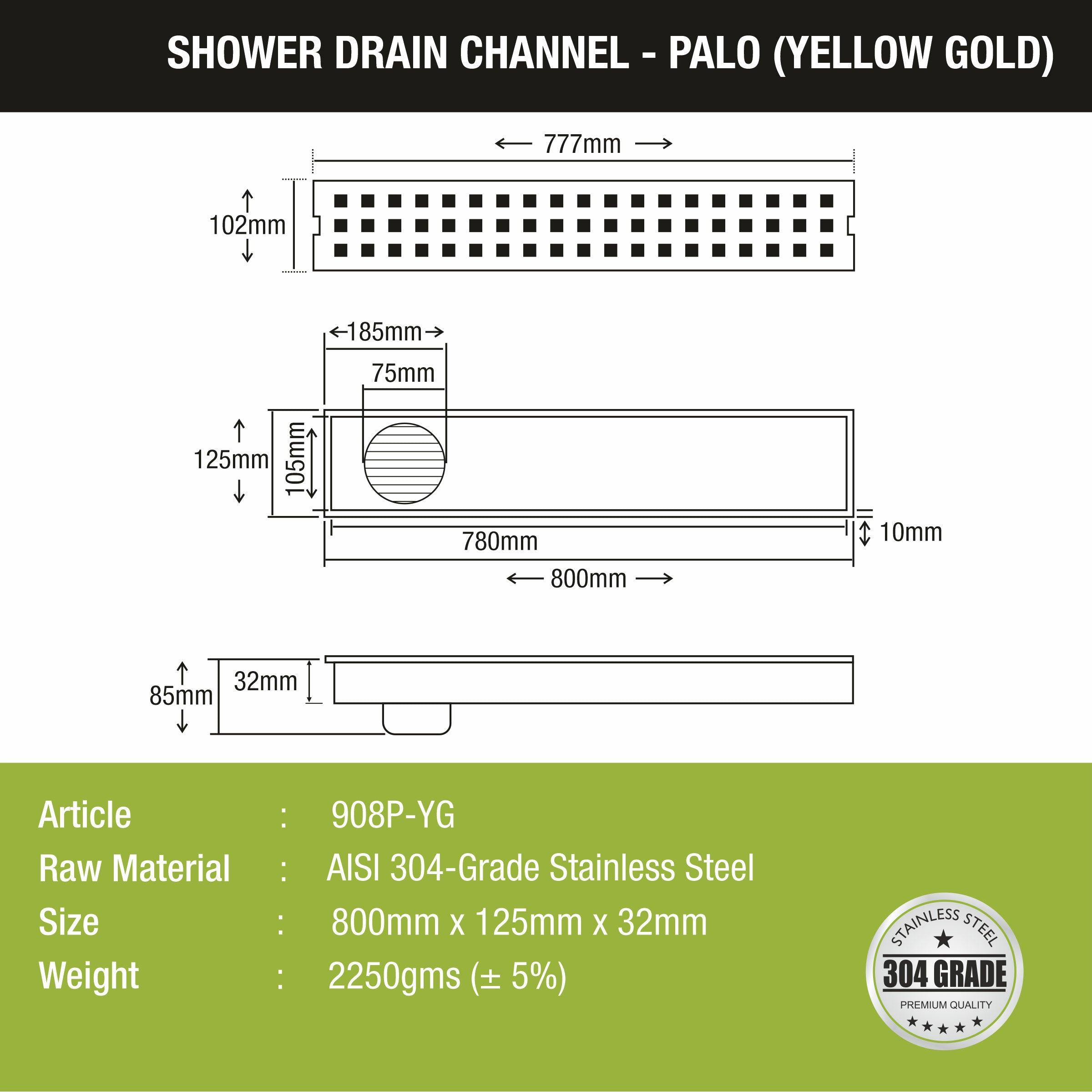 Palo Shower Drain Channel - Yellow Gold (32 x 5 Inches) - LIPKA - Lipka Home