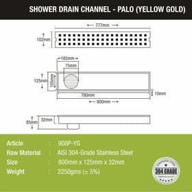 Palo Shower Drain Channel - Yellow Gold (32 x 5 Inches) - LIPKA - Lipka Home