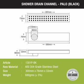 Palo Shower Drain Channel - Black (12 x 2 Inches) - LIPKA - Lipka Home