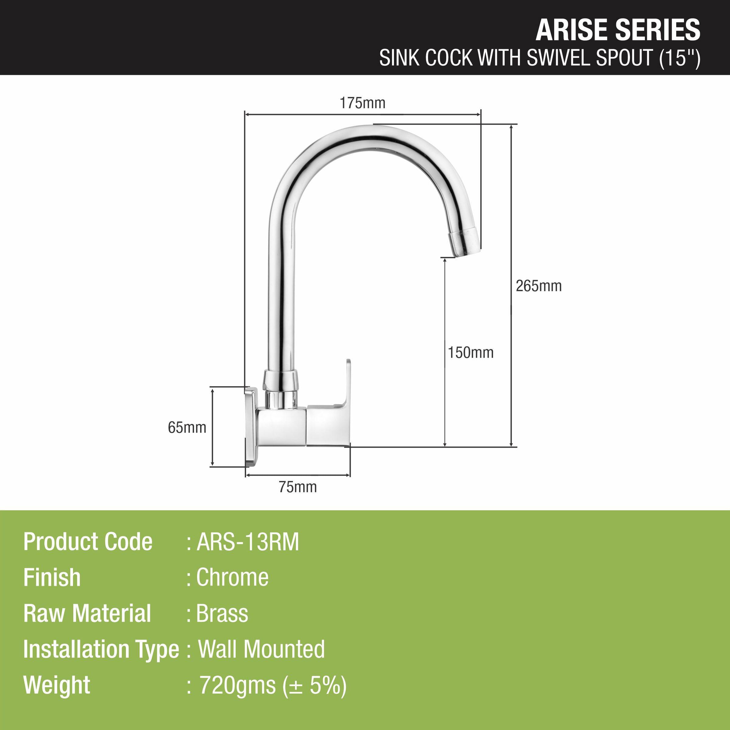 Arise Sink Tap Brass Faucet with Round Swivel Spout (15 Inches) - LIPKA - Lipka Home